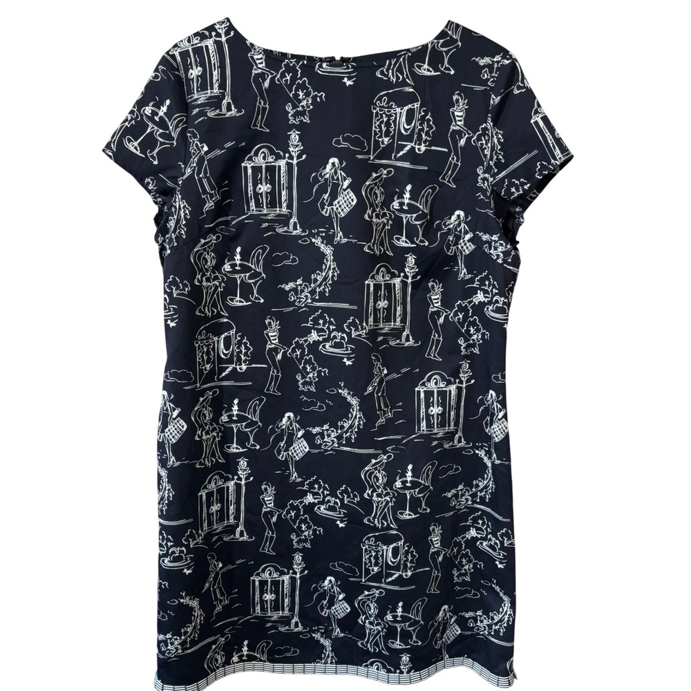 Talbots Women 14P Black Parisian Toile Novelty Whimsical French Girl Shift Dress
